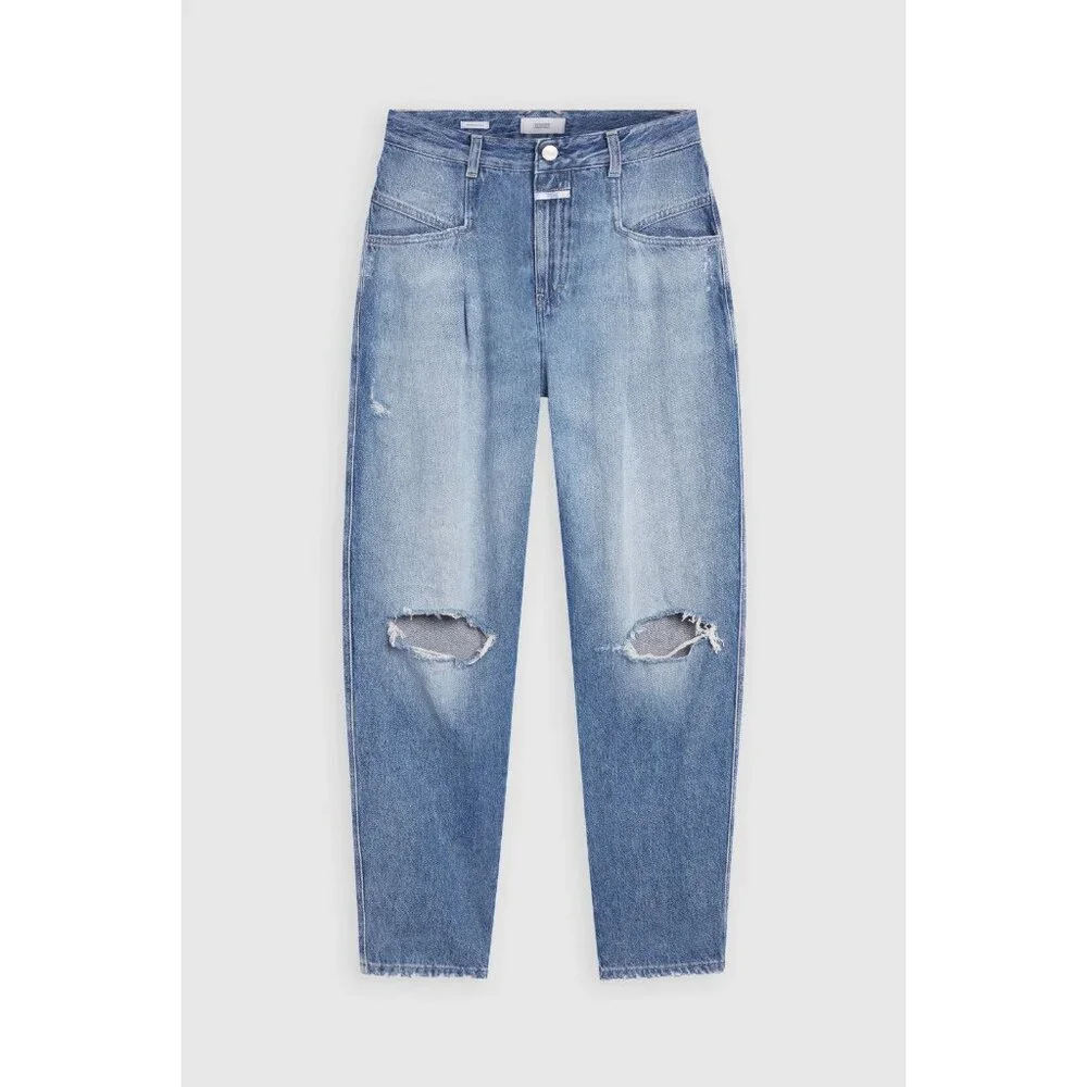 🆕 CLOSED Pearl High Rise Distressed Tapered Denim Jeans Blue 31 - Picture 9 of 16